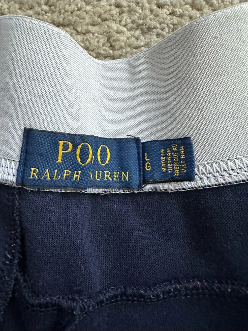 Polo Ralph Lauren Double-Knit Shield Logo Patch Athletic Shorts Mens L Blue USA